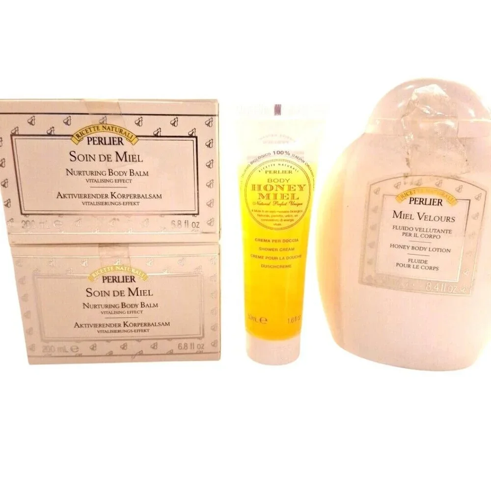 Perlier Honey Miel Nurturing Body Balm Lotion Bath Shower Cream 4 Lot - Picture 12 of 12